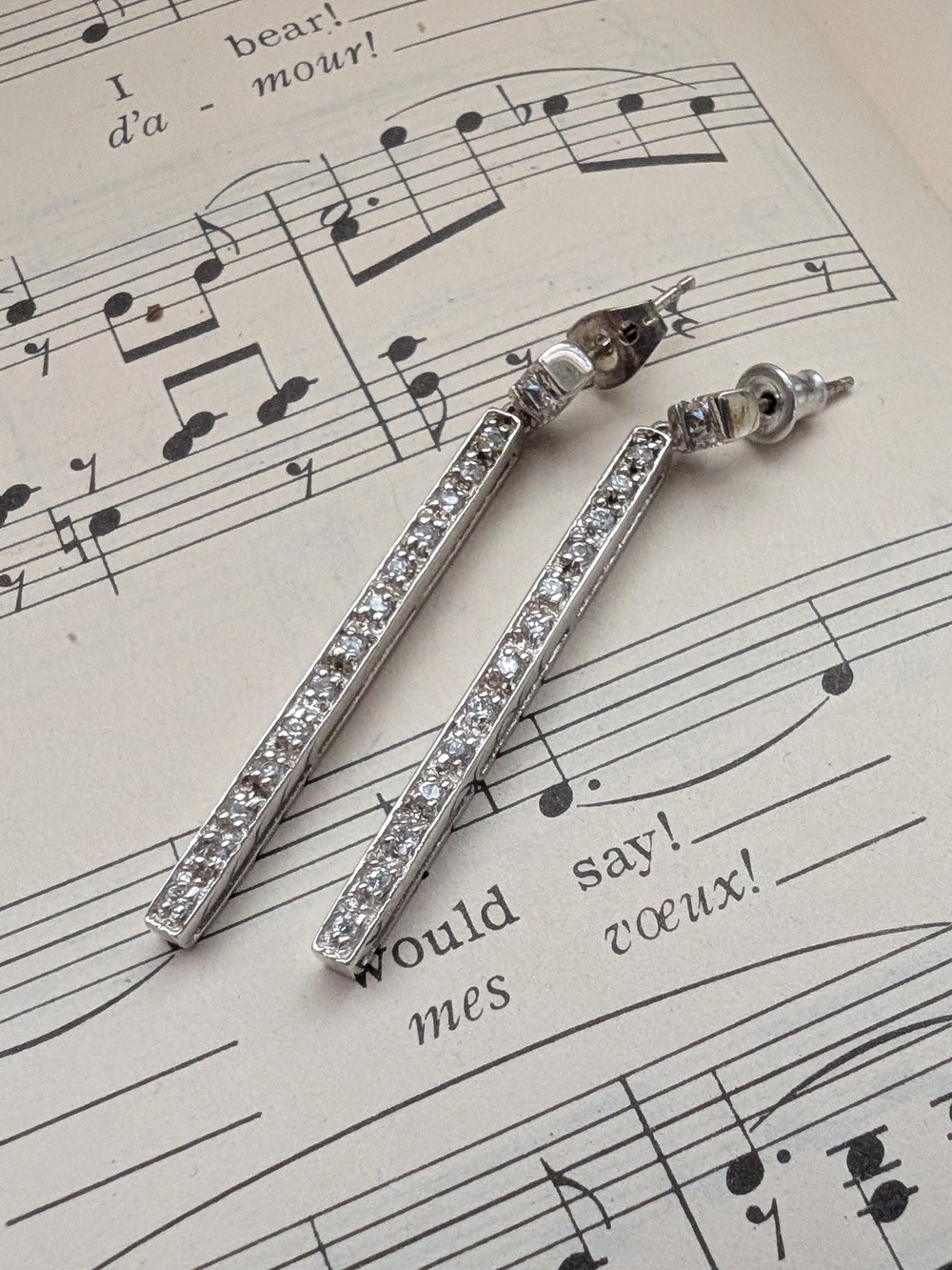 Silver Crystal Bar Drop Earrings - Elegant Women’s Jewelry